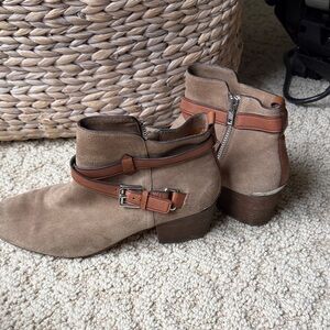 Coach Taupe Suede Ankle Boots with Brown Leather Strap